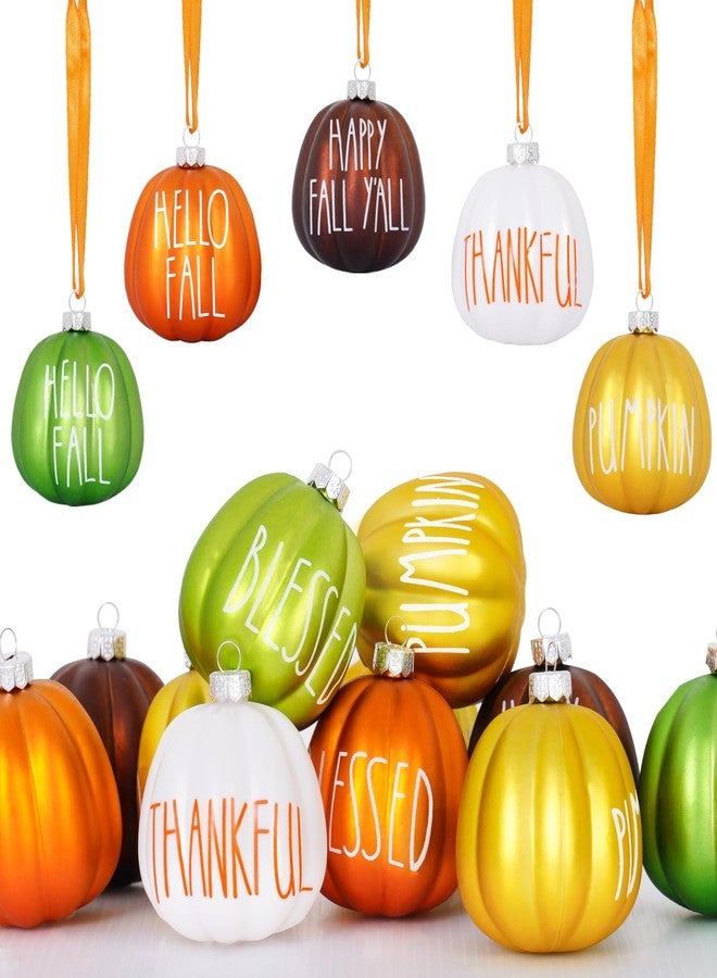 XmasExp Fall Tree Ornaments Set 18 PCS Small Pumpkin Ball Hanging Ornaments Orange Green Brown Gold White, for Thanksgiving, Halloween Tree Decor Fall Decorations for Home,1.97" - Image 1